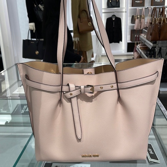 MICHAEL KORS Emilia Large Pebbled Leather Tote Bag POWDER BLUSH COLOR - Picture 1 of 16